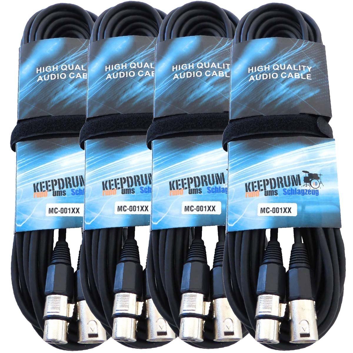 keepdrum Mikrofonkabel 15m XLR Male/XLR Female 4 Stück