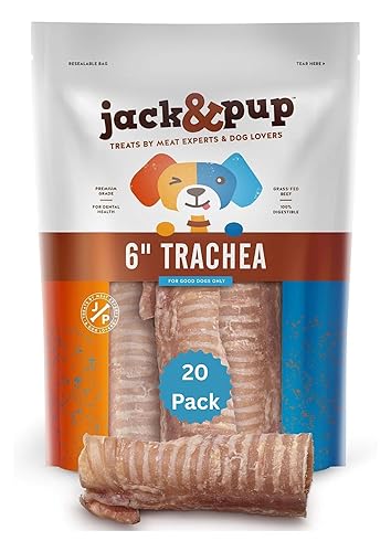 Jack&Pup 6" Beef Trachea for Dogs 20 Pack | All Natural Single Ingredient Dog Treat Dog Trachea Chews | Savory and Fun Treat for Dogs - Medium 20PK