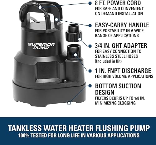 Miniatura 3 de Superior Pump 91660 Kit de bomba descalcificadora de calentador de agua sin tanque con solución descalcificadora no tóxica, 3.5 galones, Deluxe