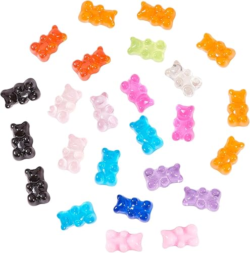 LiQunSweet 200 piezas de cabujones de resina de oso sintético Kawaii de color aleatorio con lámina de plata, dijes de slime para álbumes de