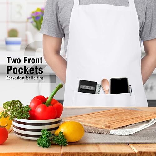 Miniatura 2 de Xornis Paquete de 4 delantales con peto con 2 bolsillos, delantal de cocina para cocinar, color blanco