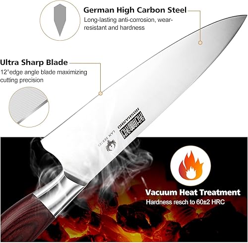 Miniatura 4 de HOSHANHO Juego de cuchillos de cocina con bloque de 18 piezas y soporte grueso de madera de acacia con imanes fuertes