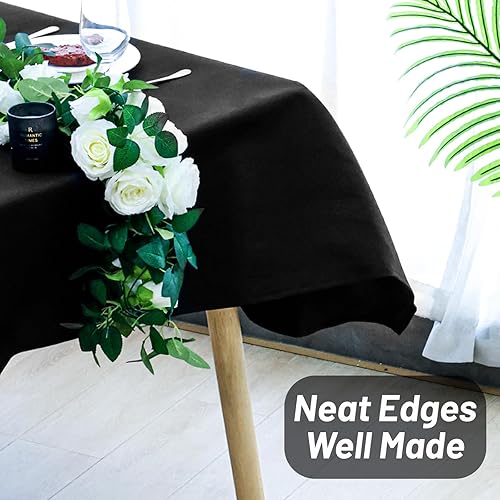 Miniatura 4 de Fixwal Paquete de 2 manteles rectangulares color negro, manteles de tela de poliéster de 90 x 156 pulgadas, manteles lavables para cocina, mesa de