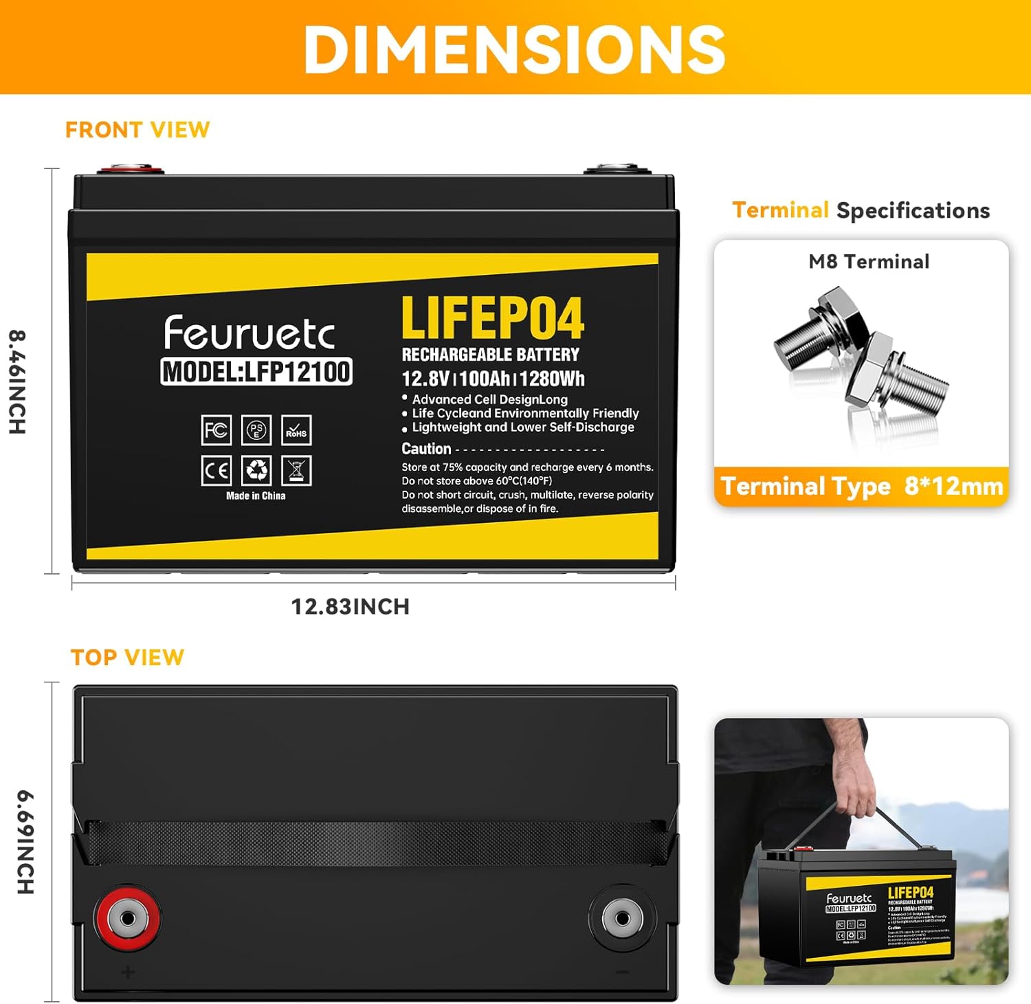 2 Pack 12V 100Ah LiFePO4 Solar Battery – Deep Cycle Lithium Battery for Solar Systems, Off-Grid, RV, Marine, and Backup Power with 15000+ Cycles, Lightweight, Maintenance-Free