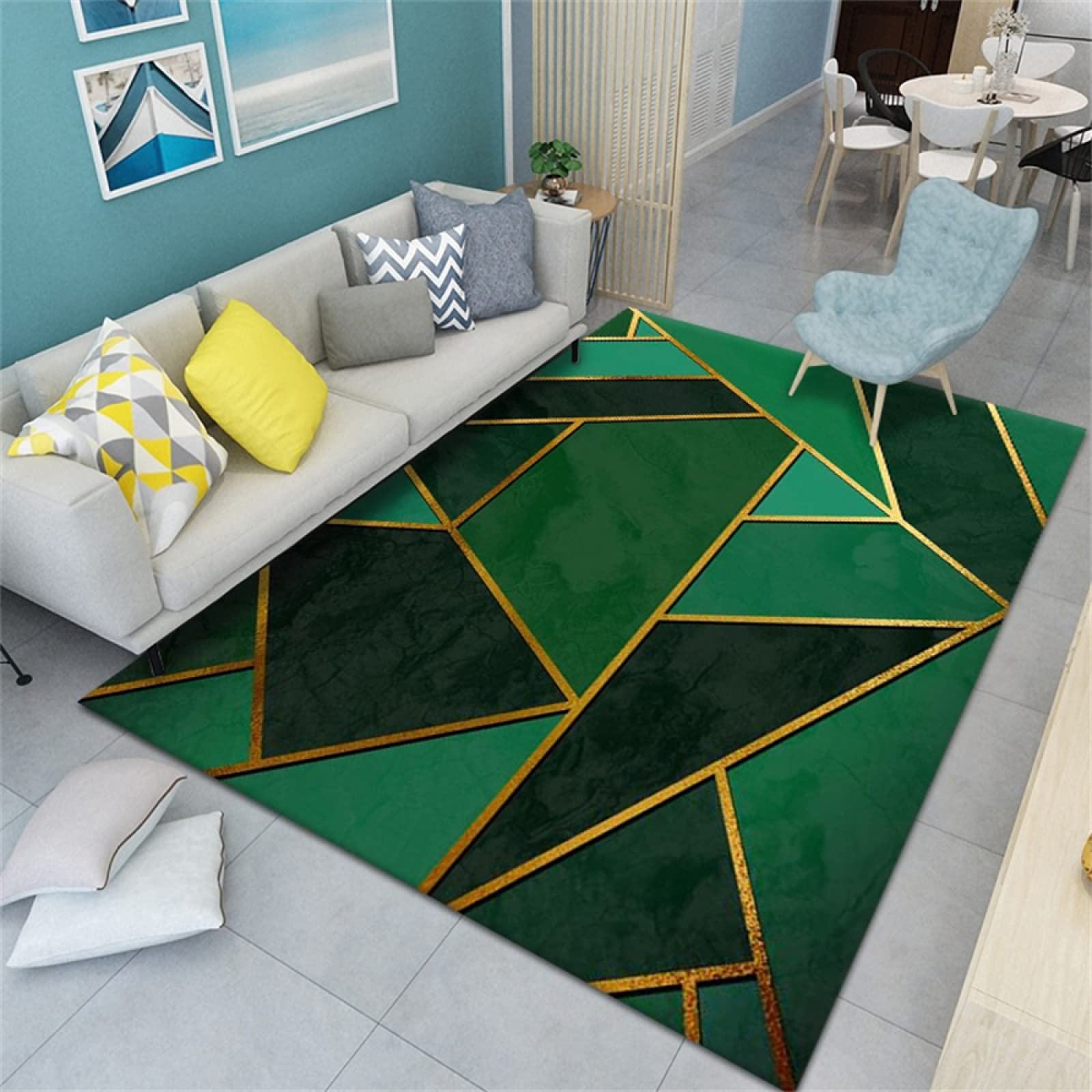 Tapis de sol contemporaine vert 80x120cm au design géométrique raffiné