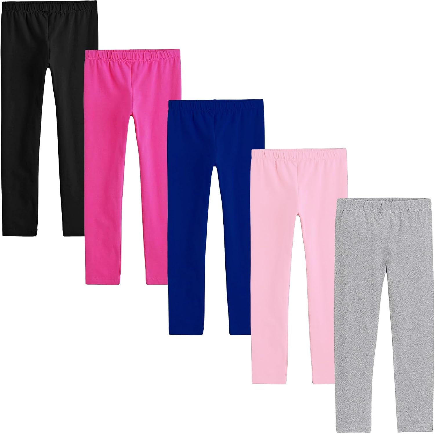 Girls' Leggings Ultra-Soft Breathable Comfy Leggings Elastic Waistband, Ankle Length Footless 5-Pack