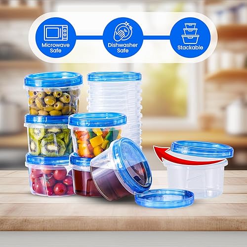 Miniatura 3 de RFAQK Contenedores de almacenamiento para congelador con tapas, 12 recipientes de plástico de 32 onzas con 12 tapas de rosca, recipientes para