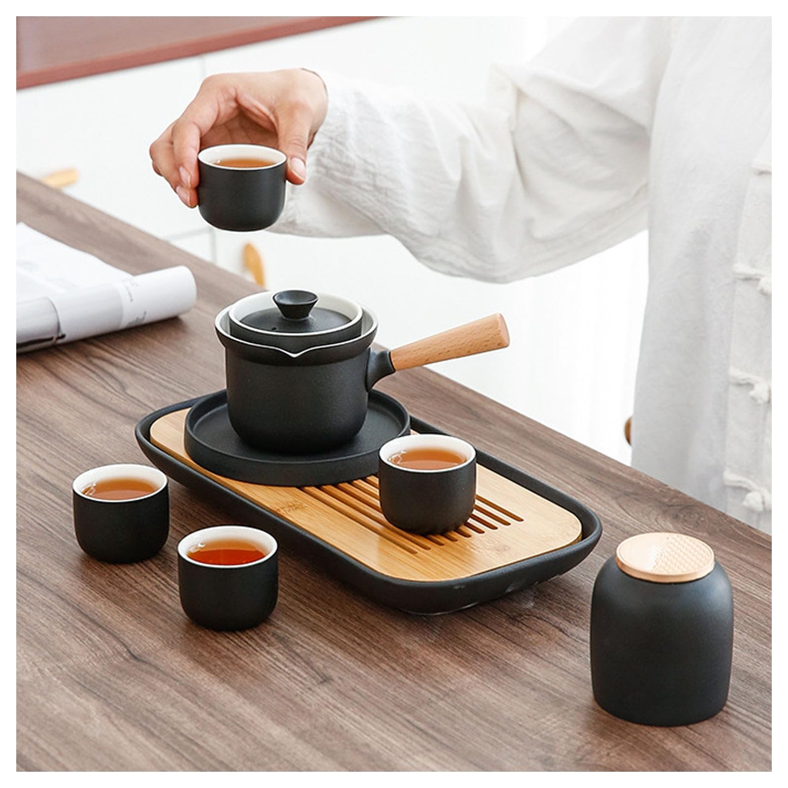 Przenośny podróżny zestaw do herbaty Kung Fu, mini ceramiczny chiński zestaw do herbaty Gaiwan z 4 filiżankami, ręcznie wykonany tradycyjny zestaw do herbaty dla dorosłych, idealny do użytku domowego