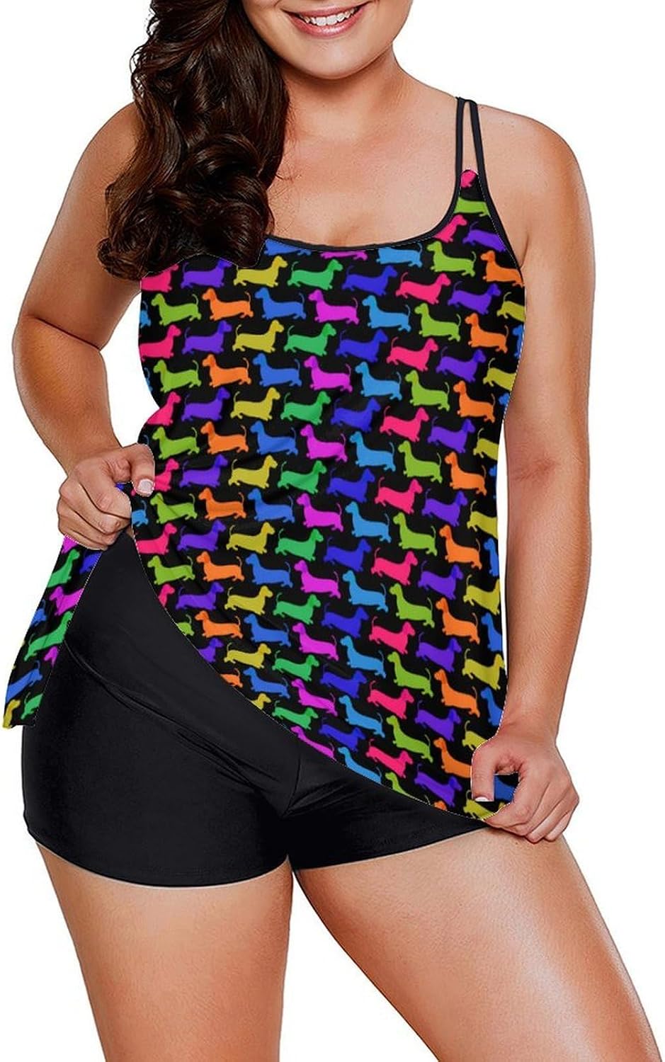 Cute Tankini Bathing Suits for Women, 2 Piece Tummy Control Swimwear with Shorts