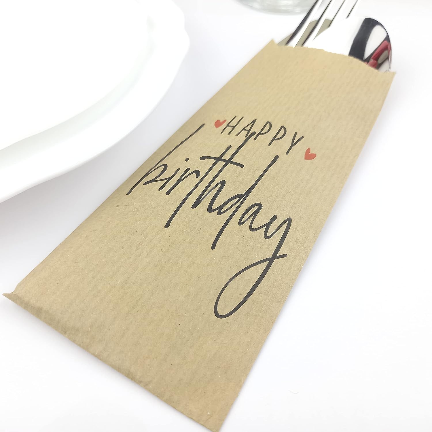 Happy Birthday Kraft Paper Silverware Bags - Utensil Holders For Birthday BBQ Table Decorations - Silverware Holder Bag - Pocket Sleeves - Flat 2.8" x 7.5" - Pack of 50 : Handmade Products