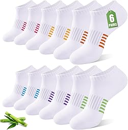 Ankle Socks for Women, 6/12 Pairs Bamboo Viscose Breathable Cushioned Moisture Wicking Athletic Running Casual Low Cut Socks