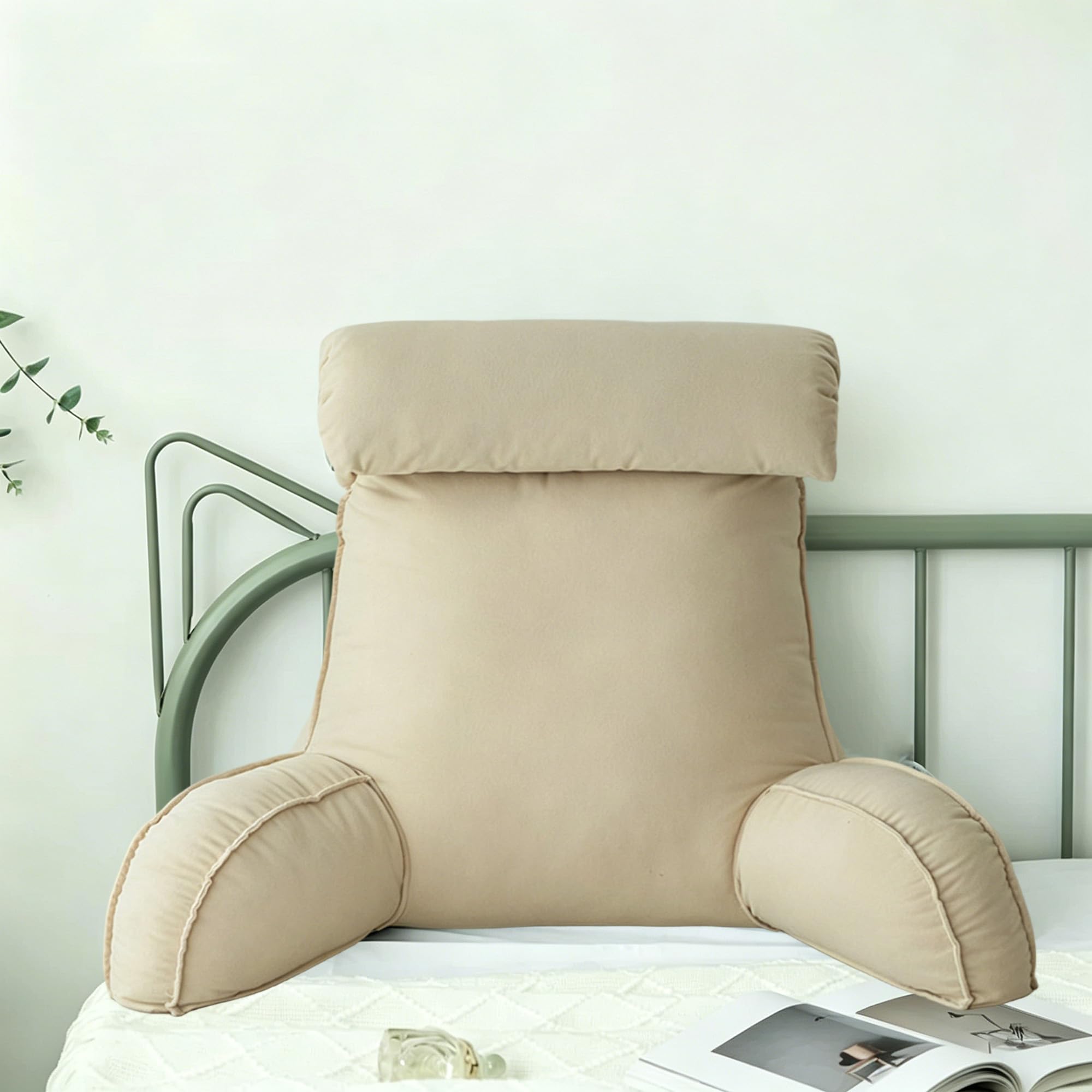 Hruile Beige Reading Pillow With Arm Support, Cuddle Arm Back Pillow, Large Backrest Rest Cushion With Removable Cover, Lumbar Support Cushion For Reading Relaxing Watching (75×40×55Cm,)