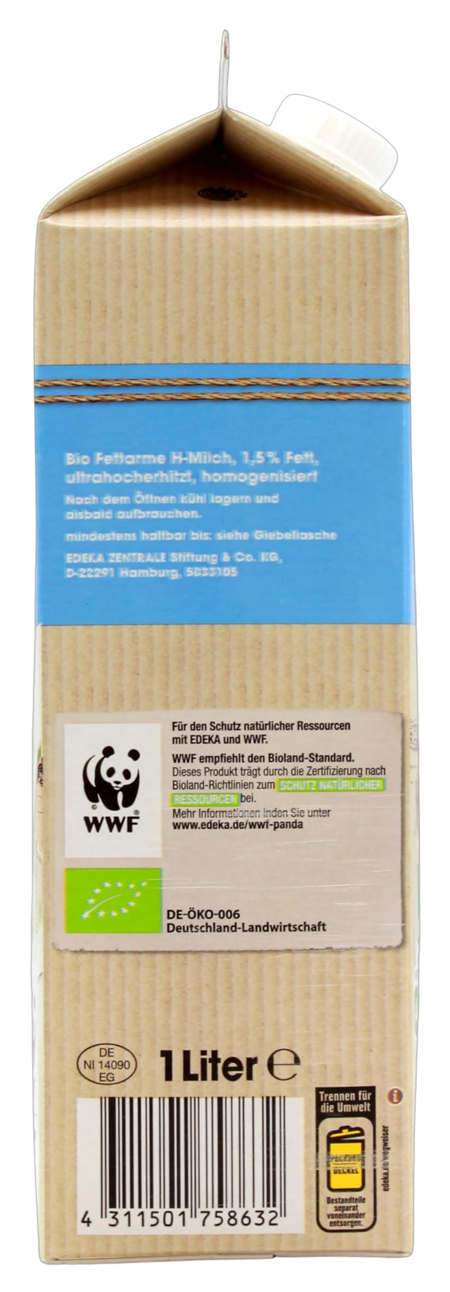 Edeka Bio fettarme H-Milch 1,5% Fett, 10er Pack (10 x 1 l)