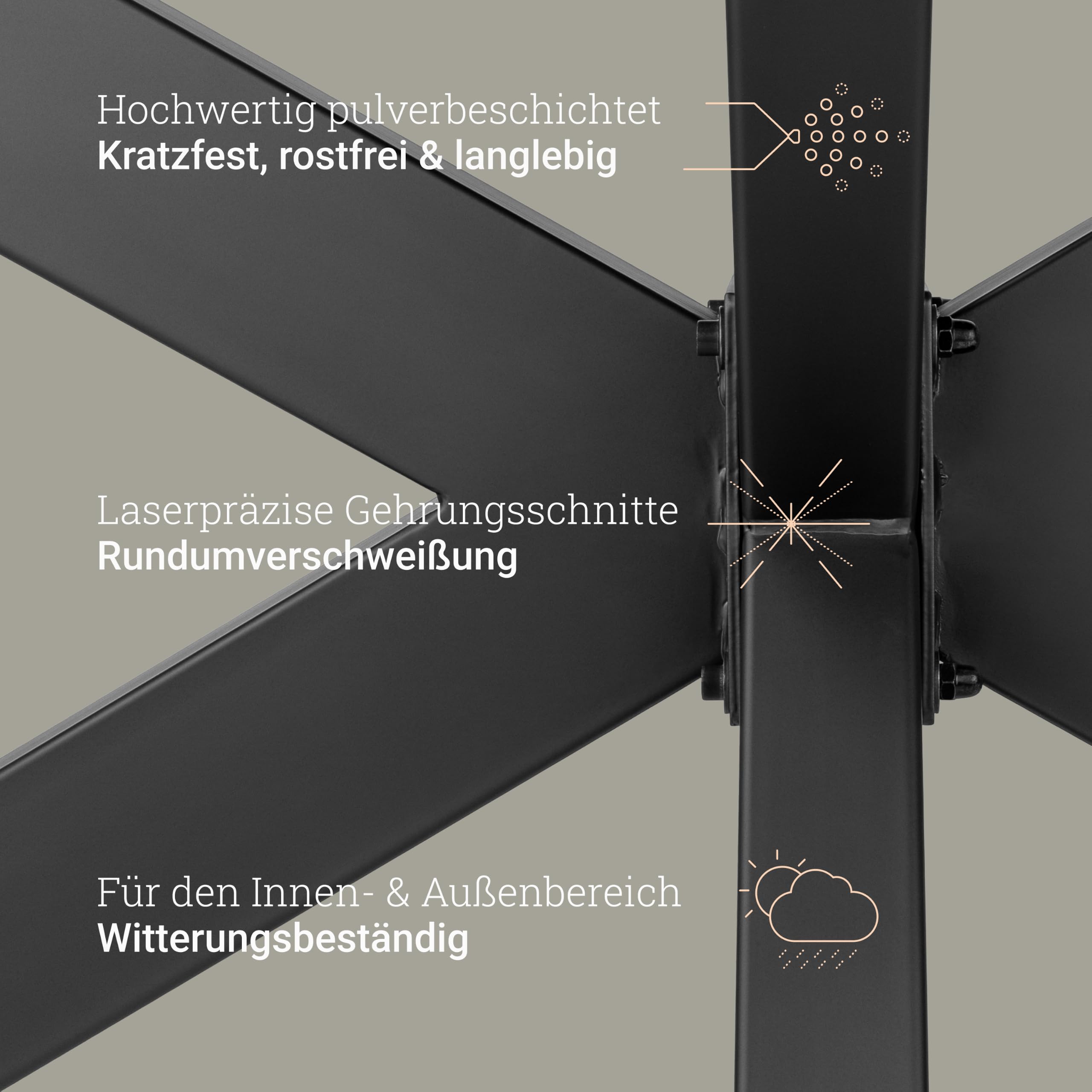 Natural Goods Berlin Spider Tisch-Gestell | Schwerlast Beine aus Metall in Schwarz | Einfache Montage | Kufen für DIY-Projekte wie Schreib- & Esstisch | Füße 71x68x120 cm