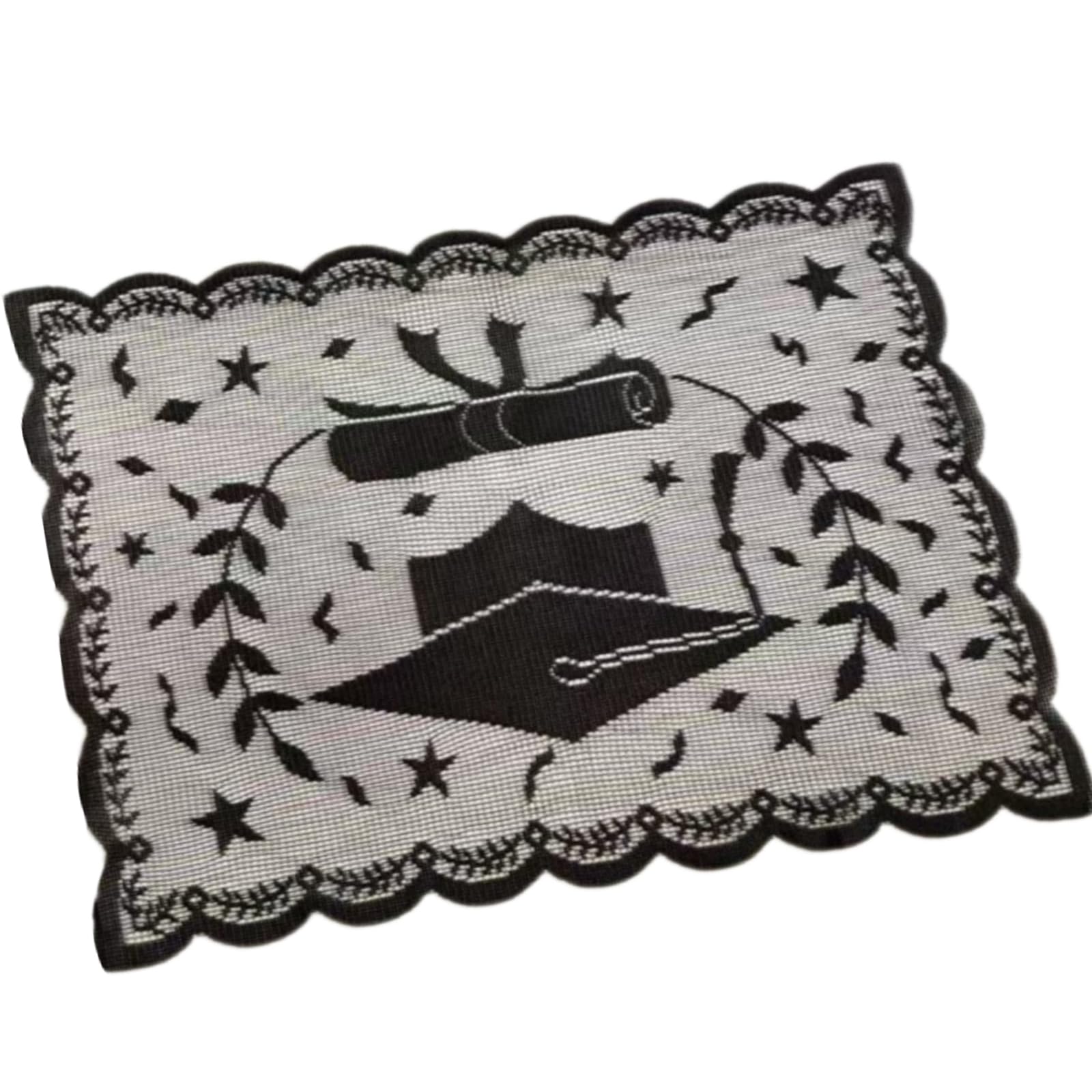 Tsophreniq Lace Table Runner Graduation Hat Pattern Table Cloth Placemat for Graduation Party Embroidered Tablecloth Supply Dinner Party Tableware
