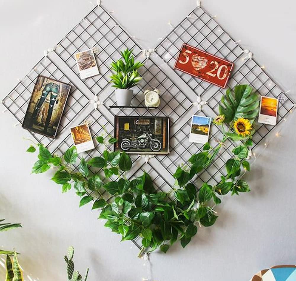 PIKIFY Wall Grid Panel Decorative Steel Hanging Art Display Photo (12"X12") Decorative Show Pieces Wall Mounted| Without Flowers (1)