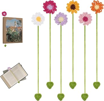 Crochet Bookmarks for Women & Book Lovers, Cute Flower Page Markers for Teachers Students, Handmade Reading Gifts for Valentines Day, Easter, Teachers Day, Graduation, Mothers Day, Birthdays 6