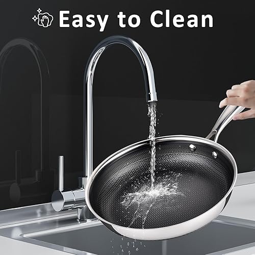 Miniatura 4 de Sartén antiadherente de 9.5 pulgadas, sartén de acero inoxidable con revestimiento de cerámica, sin PFOAPTFE, alto calor e inducción, apto para