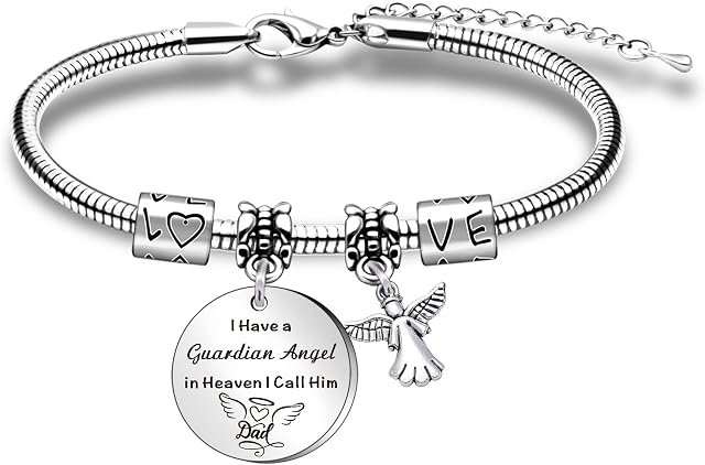 WTOPP Dad Memorial Gifts Dad bracelet Gift Loss of Dad Jewelry I have a guardian Angel in heaven I call him Dad