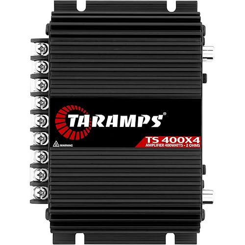 Taramps TS 400x4 2 Ohms Black Multichannel Stereo Amplifier 400 Watts Rms, 4 Channels, Full Range, Car Audio Digital 2 Bridged Channel, Crossover High/Low Pass, with RCA and Automatic High Level Input