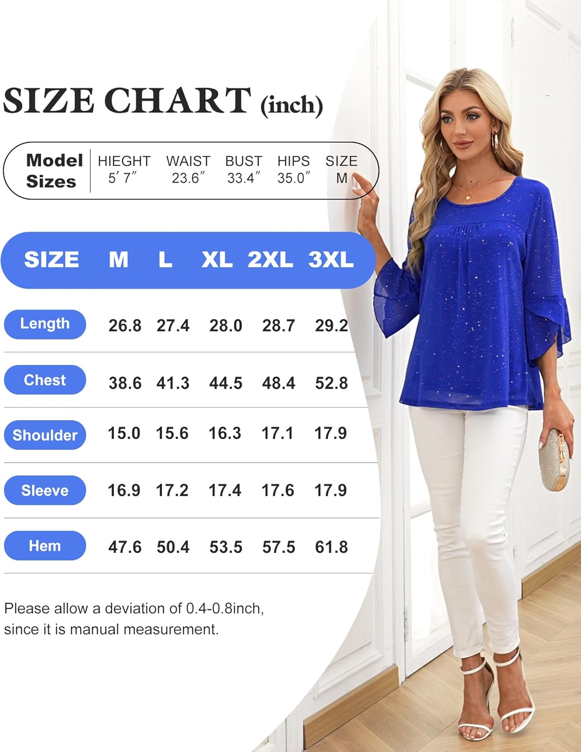 Bebonnie Women's Ruffle 3/4 Sleeve Elegant Dressy Blouses Crew Neck Double Layers Mesh Tunic Tops - Image 7