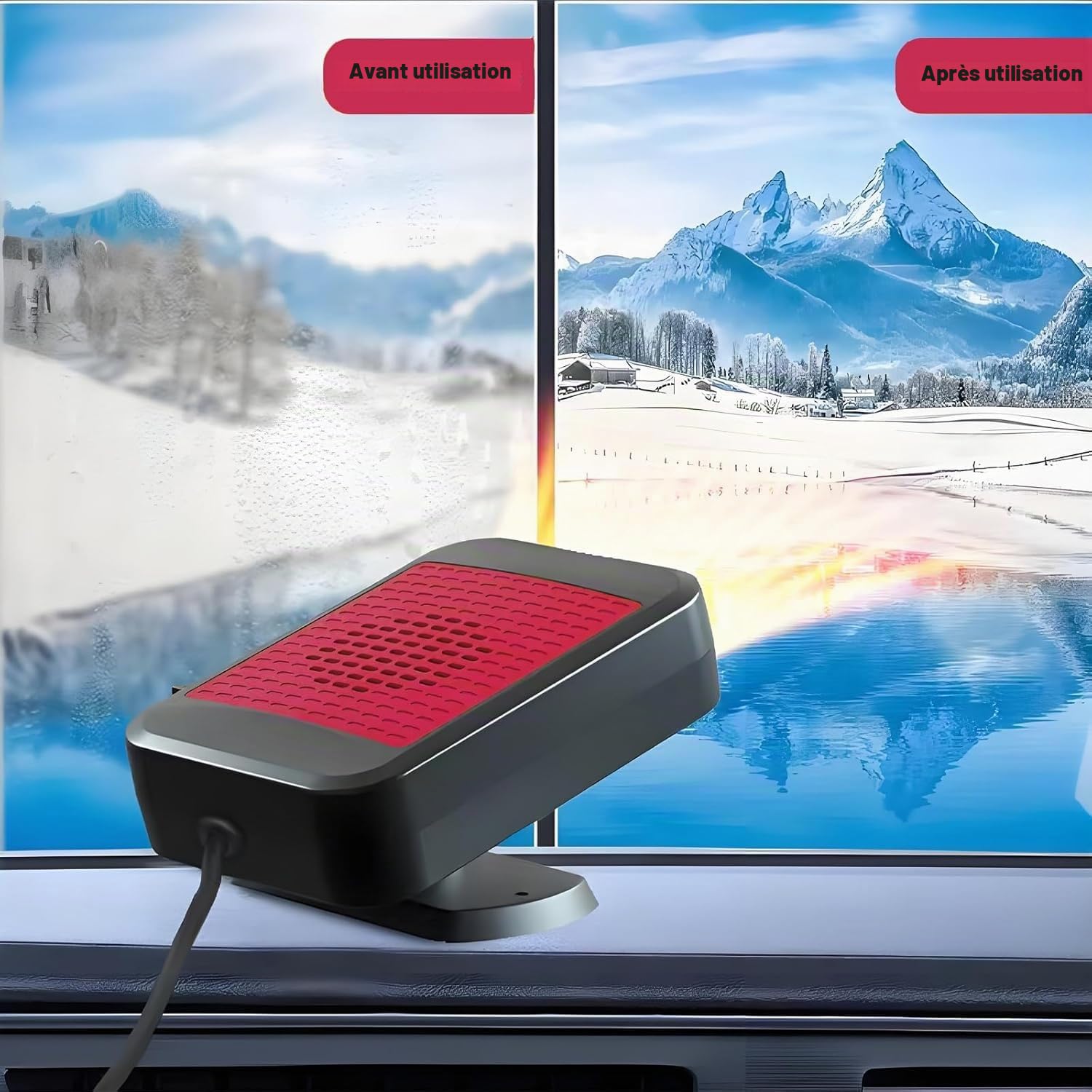 Chauffage de Voiture Portable 12V 200W - Prise Allume-Cigare - Fonction Chauffage/Refroidissement 2 en 1 - Dégivreur Rotatif à 360° - pour Voitures et SUV