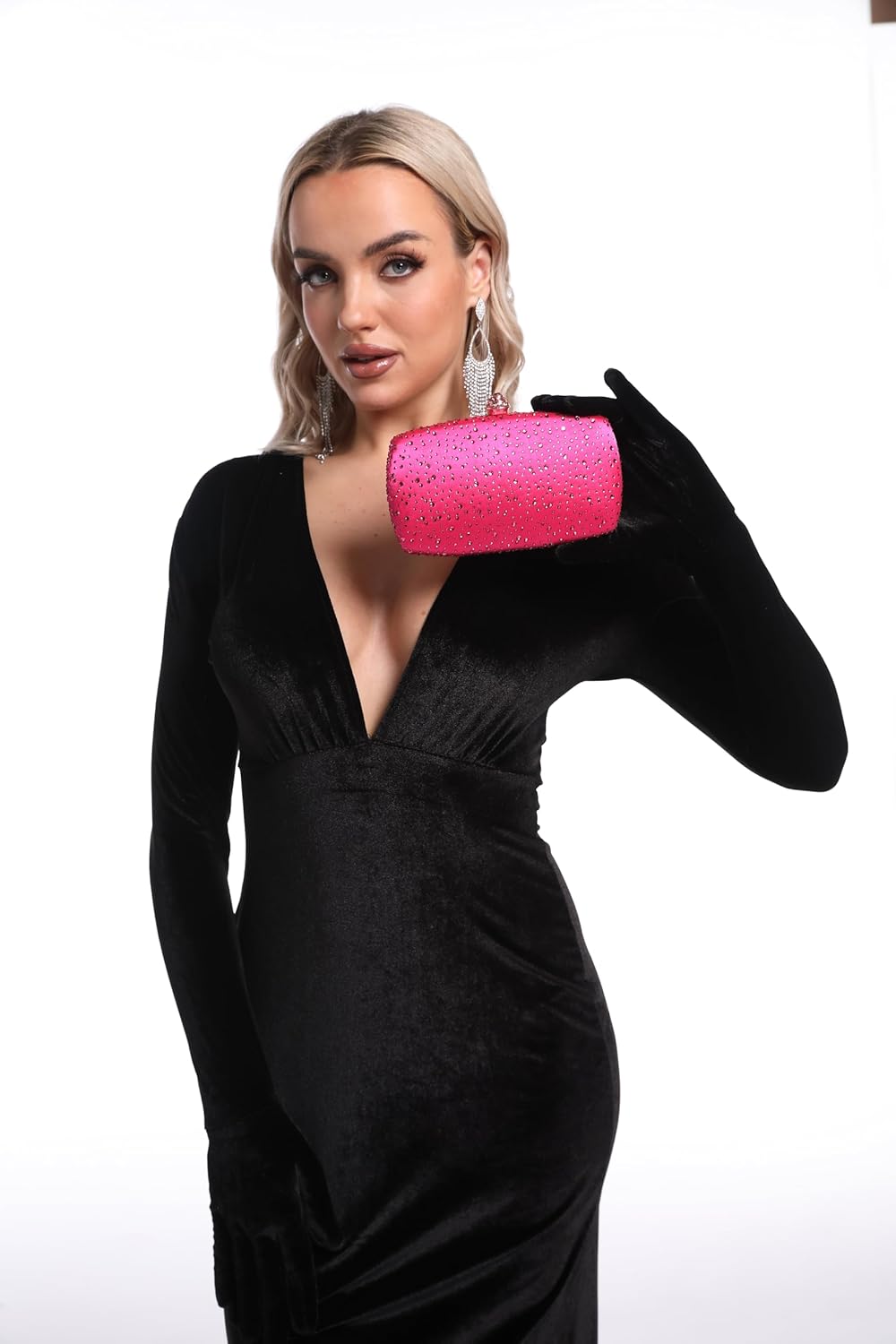 Boutique De FGG Women's Crystal Clutch Evening Bag Bride Handbags for Wedding Party Diamond Rhinestone Clutch Purse,Mini,Mini - Image 9