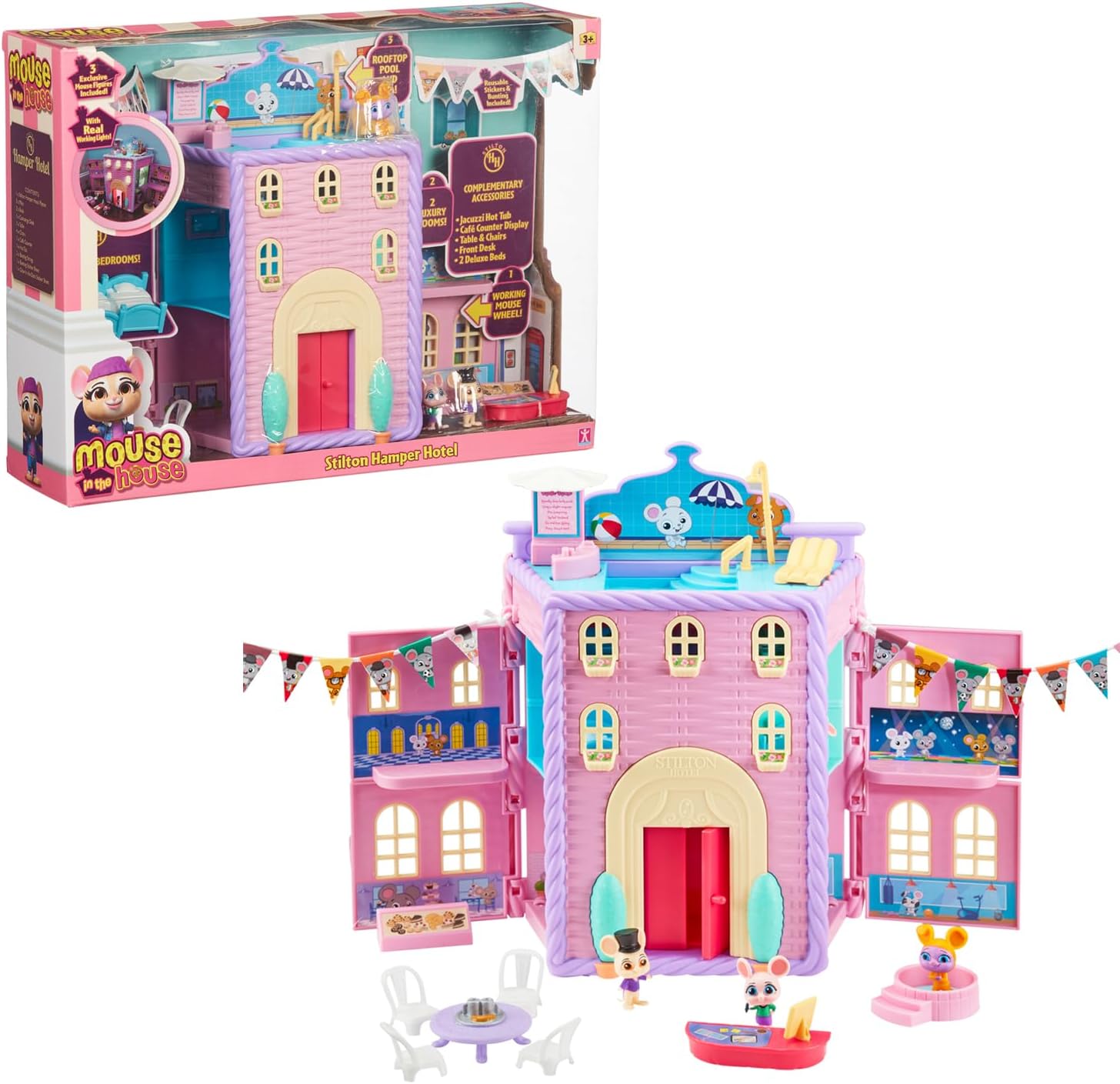 MOUSE IN THE HOUSE, Hotel de Millie, with 3 Exclusive Mouse Figurines, Accessories and Glow in the Dark Stickers, Toys for Children from 3 Years, MUN00, One Size