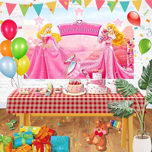 Miniatura 4 de Telón de fondo de princesa para decoraciones de fiesta de cumpleaños, fondo de princesa Aurora para baby shower, fiesta de pasteles, suministros de