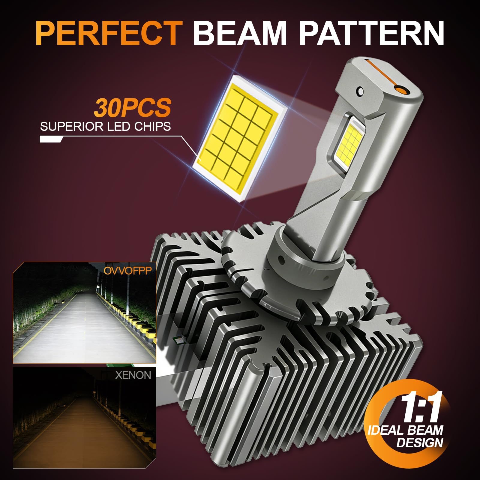 OVVOFPP Żarówka LED D1S 36000 lm, 200 W, 6500 K, biała, wyjątkowo jasna, do reflektorów samochodowych, zamiennik żarówek ksenonowych HID w stosunku 1:1, Plug and Play, 2 szt.