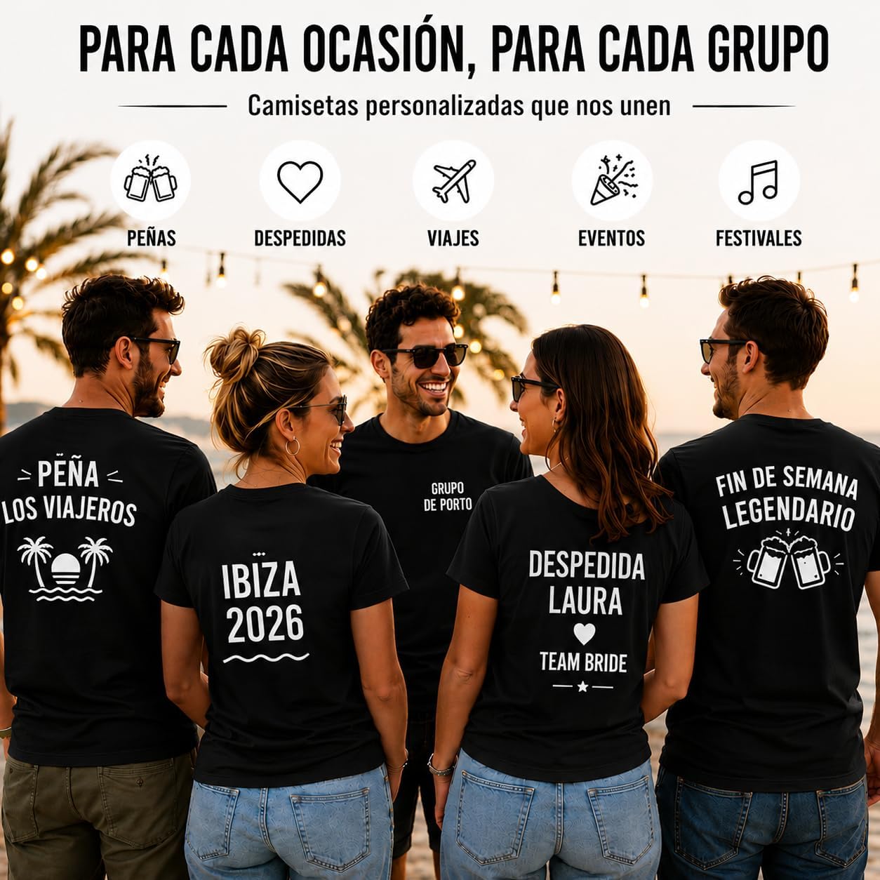 Pack 10 Camisetas Técnicas Personalizadas para Peñas, Despedidas y Grupos | Camisetas Deportivas Unisex para Eventos y Amigos (FR/ES, Letras, XXL, Negro)