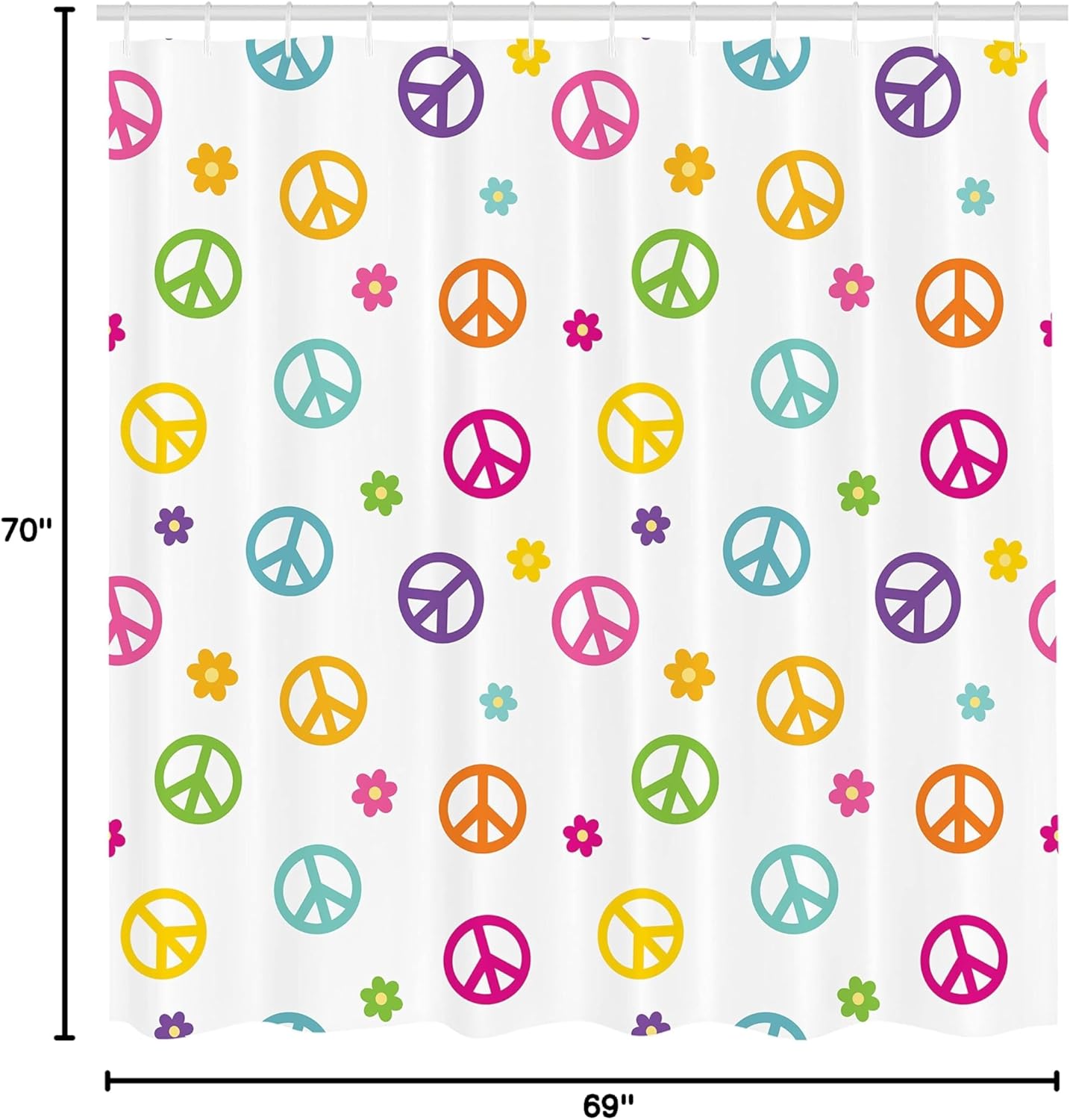 Ambesonne Groovy Shower Curtain, Peace Lifestyle Sign Slogan Celebration Merry Jolly Happy Theme Design, Cloth Fabric Bathroom Decor Set with Hooks, 69" W x 70" L, White Purple Orange