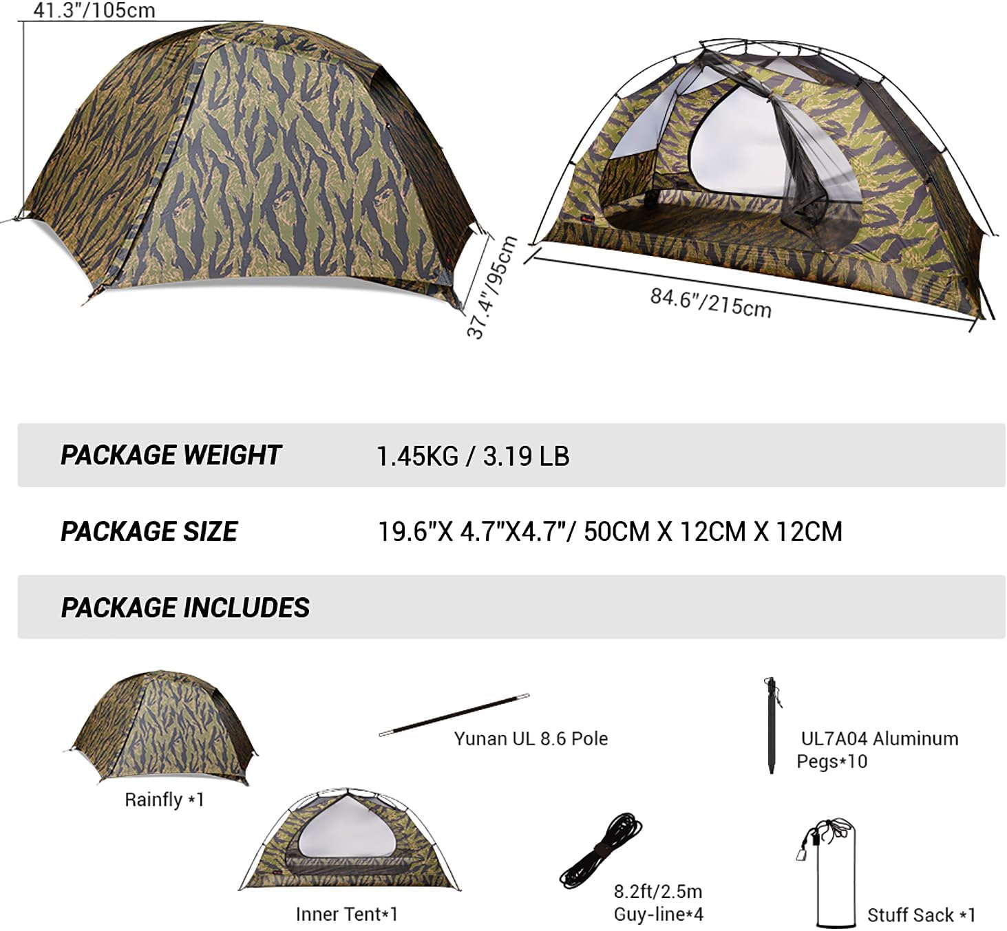 Camping Tent CAMO Backpacking Tent, Scout Portable Ultralight 3 Season Tent Waterproof for 2 Person Hiking, Mountaineering, Trekking