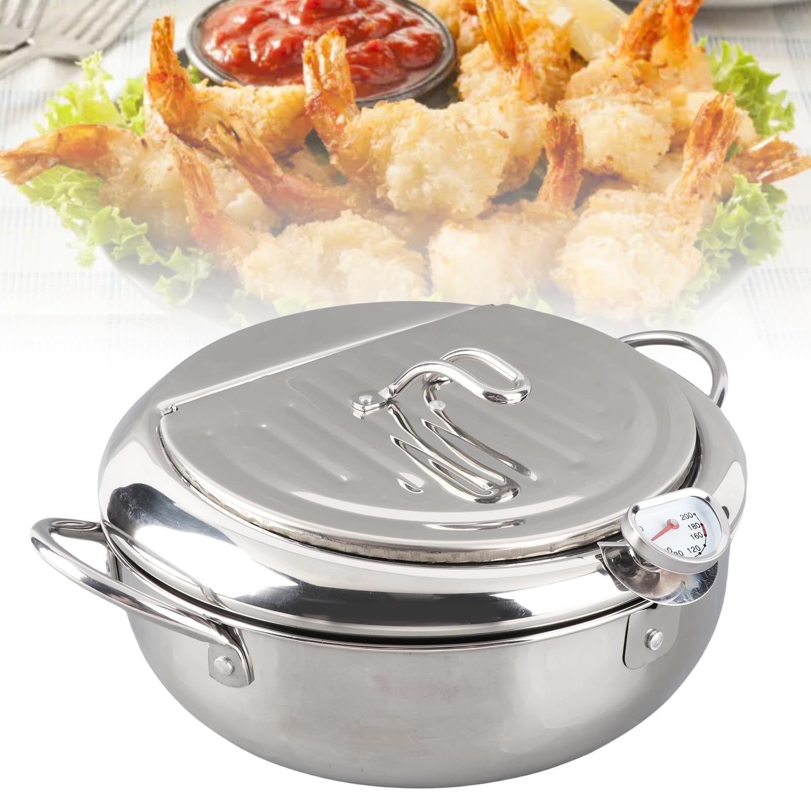 Juegos de Utensilios de Cocina de Cocina Olla de Estilo Japonés Mini Olla de Acero Inoxidable Con Termómetro Compatible con Cocina de Inducción(Large 24cm)
