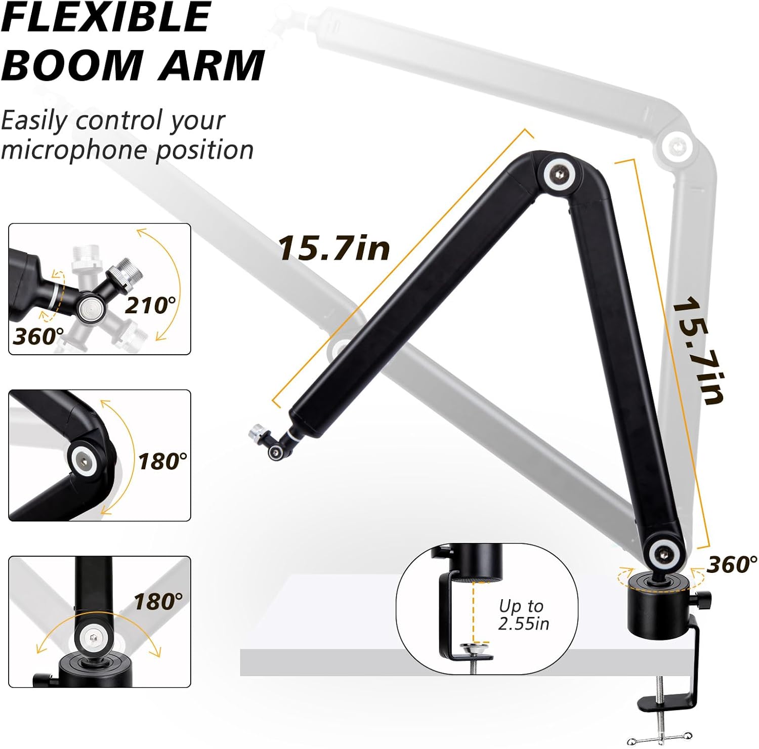 SUNMON Shure SM7dB Boom Arm with Pop Filter - Adjustable Mic Arm Compatible with SM7dB Microphone, Noise reduction Mic Windscreen, Weighted Metal Height adjustment Mic Stand for Shure Microphone