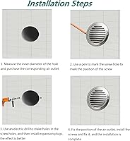 Vista 7 de Ventilación de ventilación de acero inoxidable de 3 pulgadas, cubierta de rejilla con rejillas de ventilación plana de conductos de ventilación
