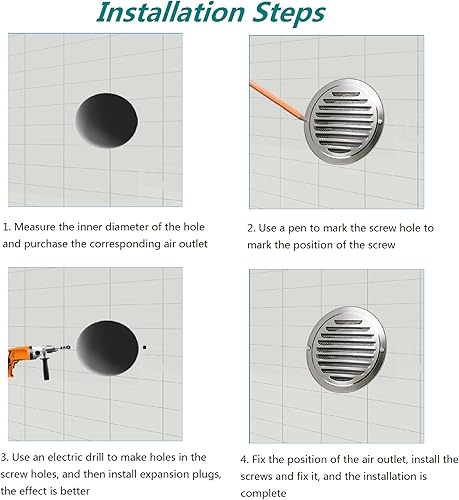 Miniatura 7 de Rejillas de ventilación de acero inoxidable de 6 pulgadas, cubierta de rejilla de ventilación plana de conductos para ventilación de aire HVAC