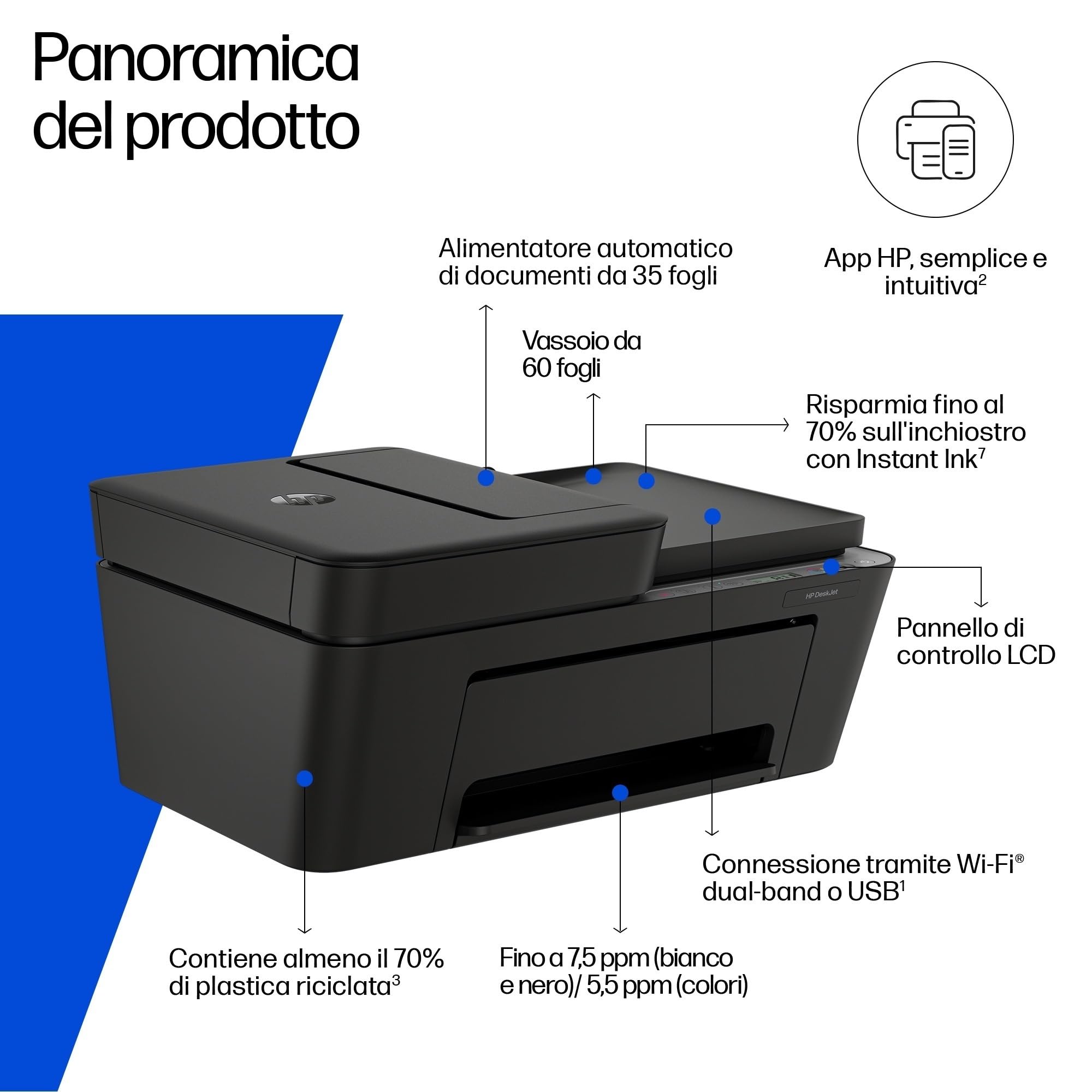 HP DeskJet 4320 A24HMB, Stampante Multifunzione a Getto d'Inchiostro A4 a Colori, Fronte e Retro Manuale, 8,5 ppm, Wi-Fi, ADF, 3 Mesi di Inchiostro Instant Ink Inclusi, Nera