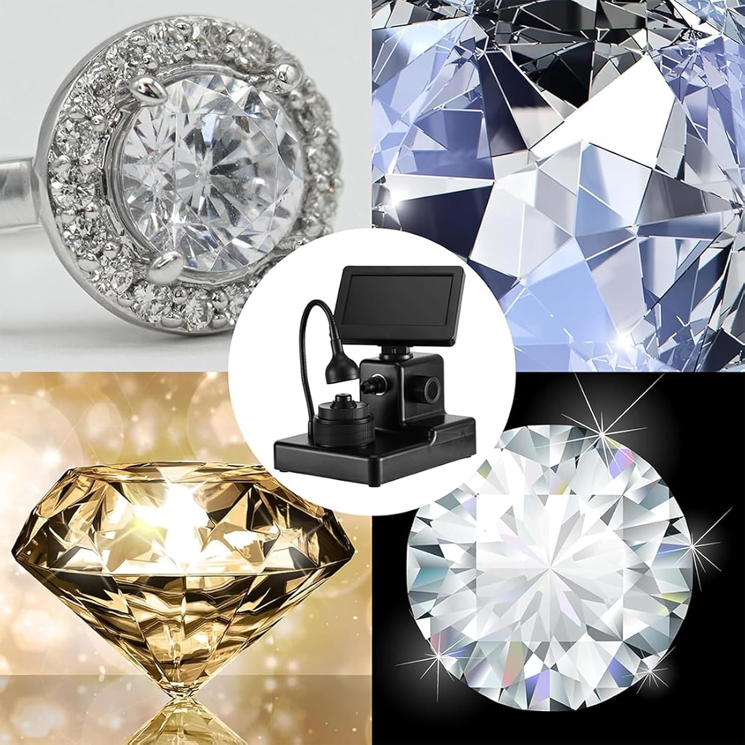 Diamond Inscription Viewer, Jewelry Identification Instrument with Dual-Screen Display, 20 LED Fill Lights/Magnification: 50X-1000X/adjustable Focus, for Diamond Testing