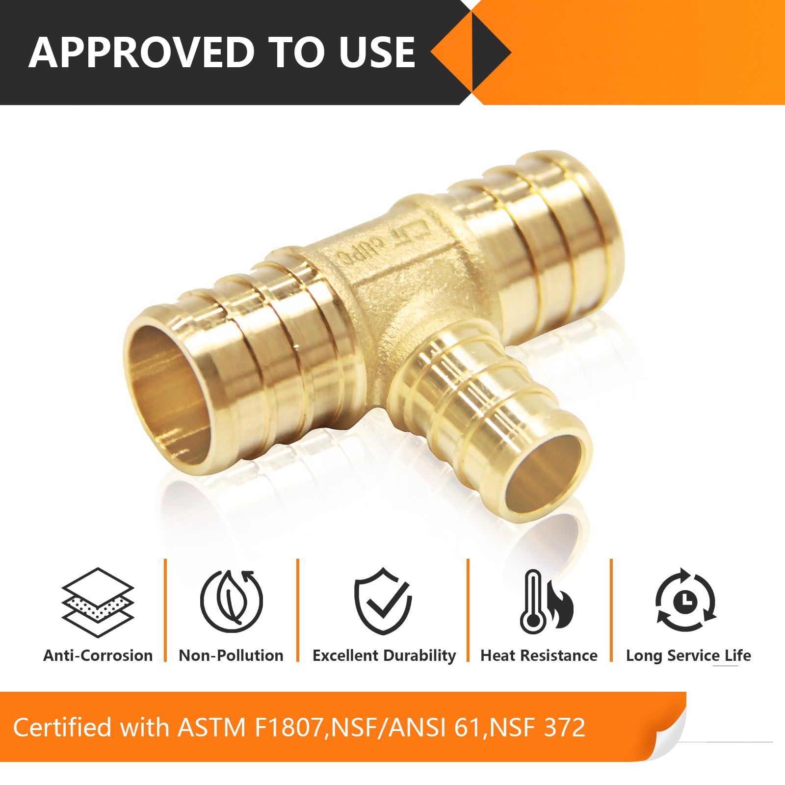 HeSun Lot de 20 raccords PEX, raccord à sertir en laiton pour tuyaux Pex, ASTM F1807 1,9 x 1,27 cm