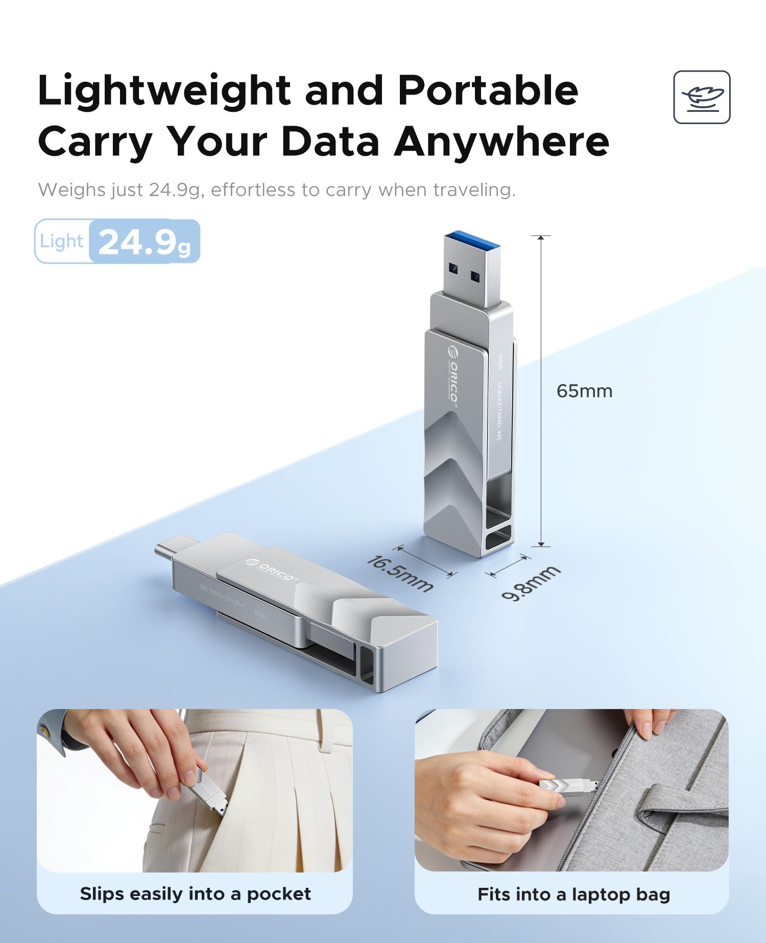 ORICO Clé USB 32Go, Cle USB C Double connecteur USB 3.2 Gen 1 Type-A et USB-C, Vitesse de Lecture 150 Mo/s, Fonction OTG, Compatible avec Android, iPhone 15/16/17, MacBook, iPad, Tablette - 4