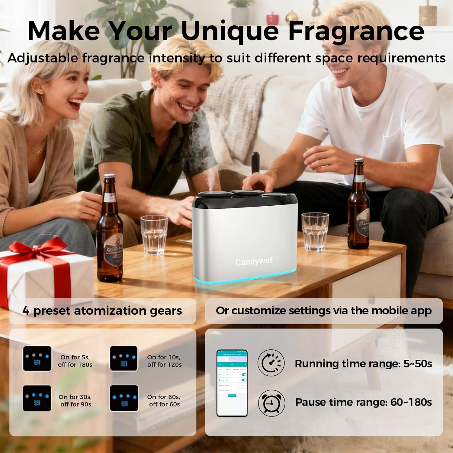 Smart Waterless Essential Oil Diffuser with Dual Nozzle & App Control, Cold Air Tech Diffuser for 1500 Sq Ft, with 4 Timer & Mist Levels, Hotel Scent Diffuser for Home & Office
