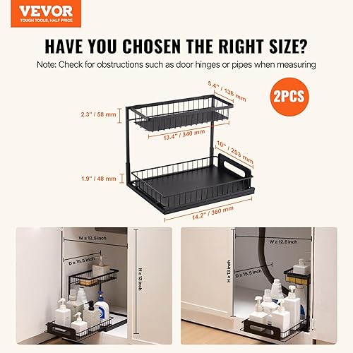Miniatura 2 de VEVOR Organizador de gabinete extraíble de 2 niveles (10.7 pulgadas de ancho x 14.2 pulgadas de profundidad), organizador y almacenamiento debajo