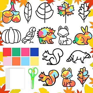 Gommette Automne Enfant, 12 Pièce Enfant Bricolage Kit D'Artisanat, Bricolage Automne Kit d'artisanat de Fenêtre, Loisirs Créatifs pour Décoration Halloween, Noël et Fête d'Automne