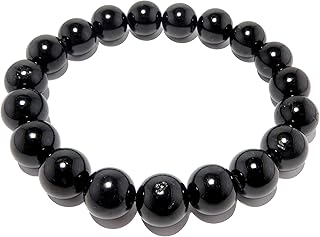 SatinCrystals Tourmaline Black Bracelet 9mm Boutique Round Genuine Gemstone Stretch Beaded Crystal B01, crystal, tourmaline,