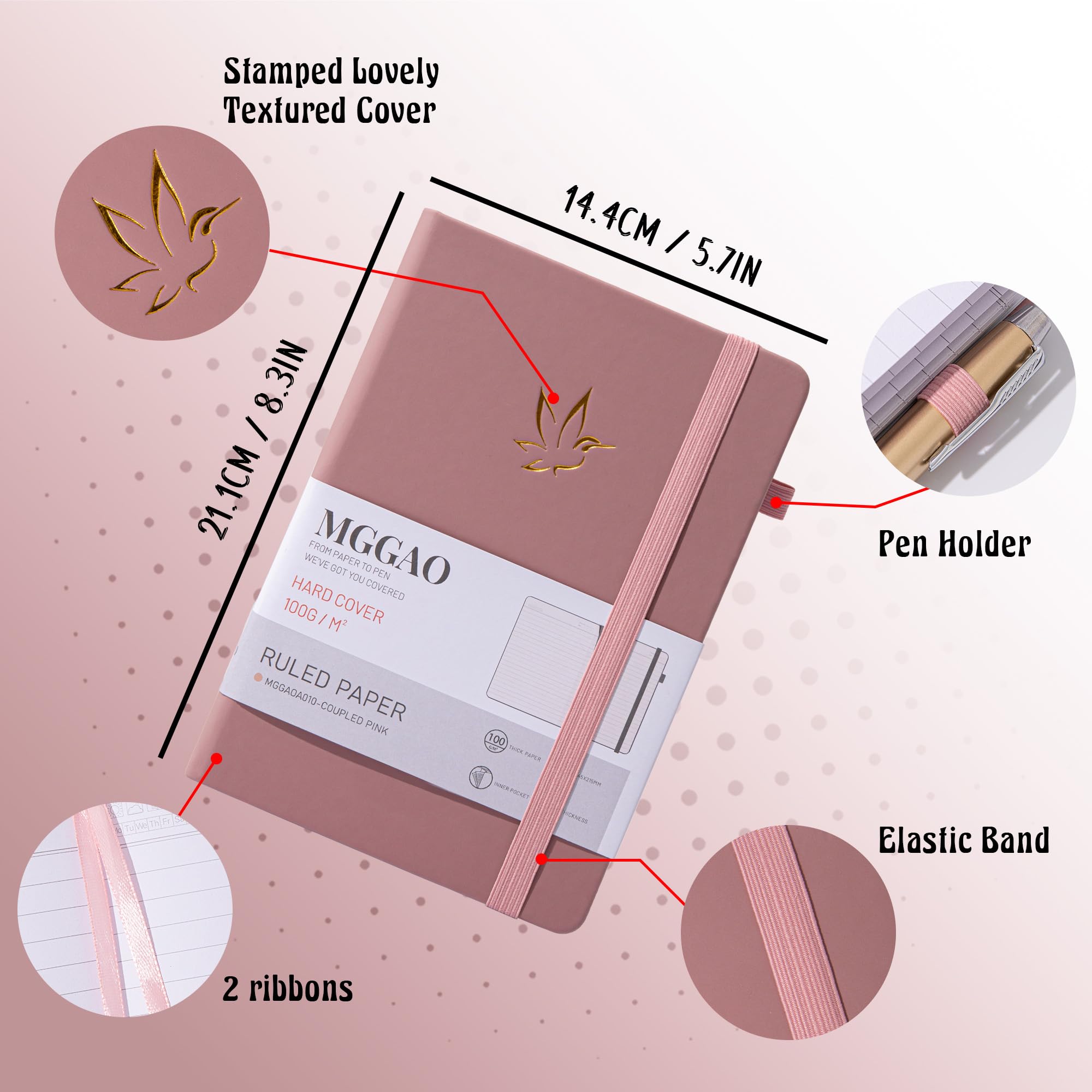MGGAO Quaderno a Righe A5, 320 Pagine, Copertina Rigida, Carta 100 g/m²