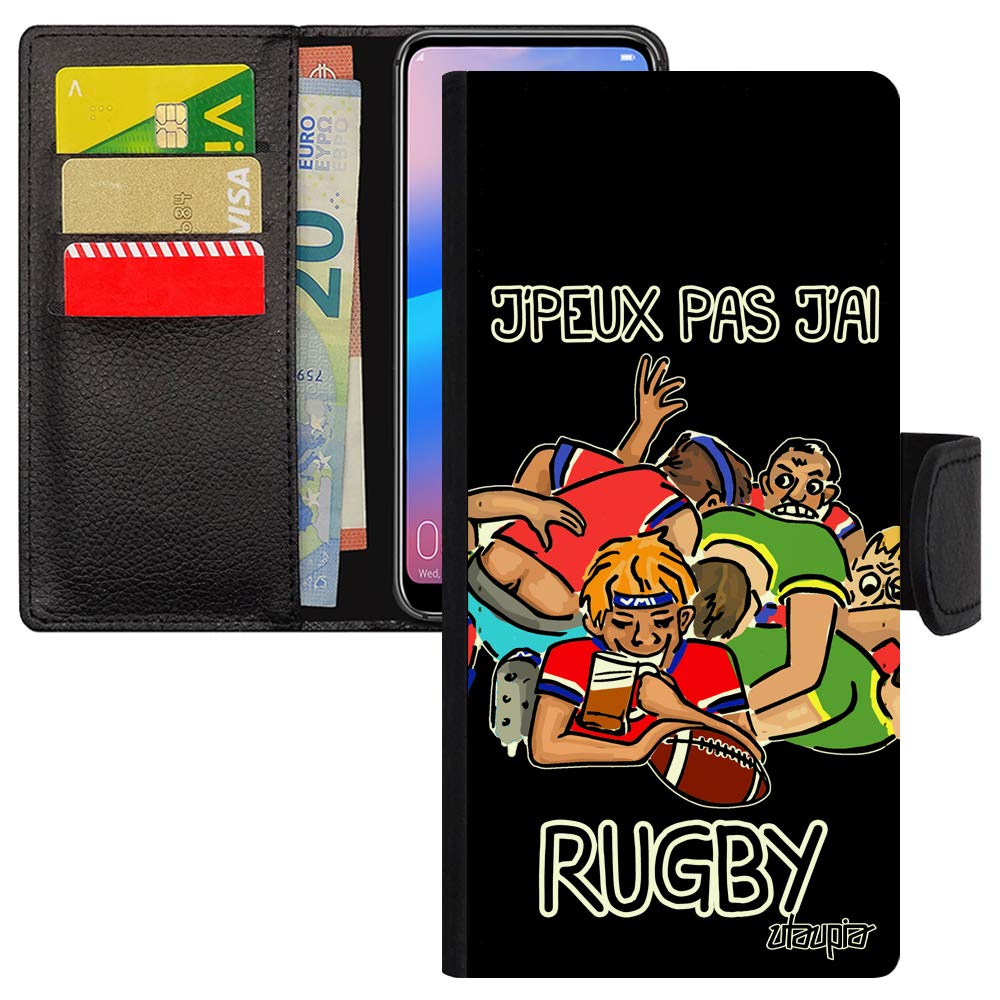 Coque iPhone 15 Pro Max rabat portefeuille rugby humour noir