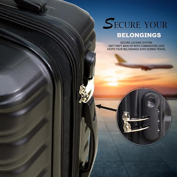 24 Medium Suitcase, Expandable Travel Suitcase with 4 Dual Spinner Wheels, Hard Shell ABS Hand Luggage Travel Trolley Case with Lock, Lightweight, Durable, Pure Black, 85L