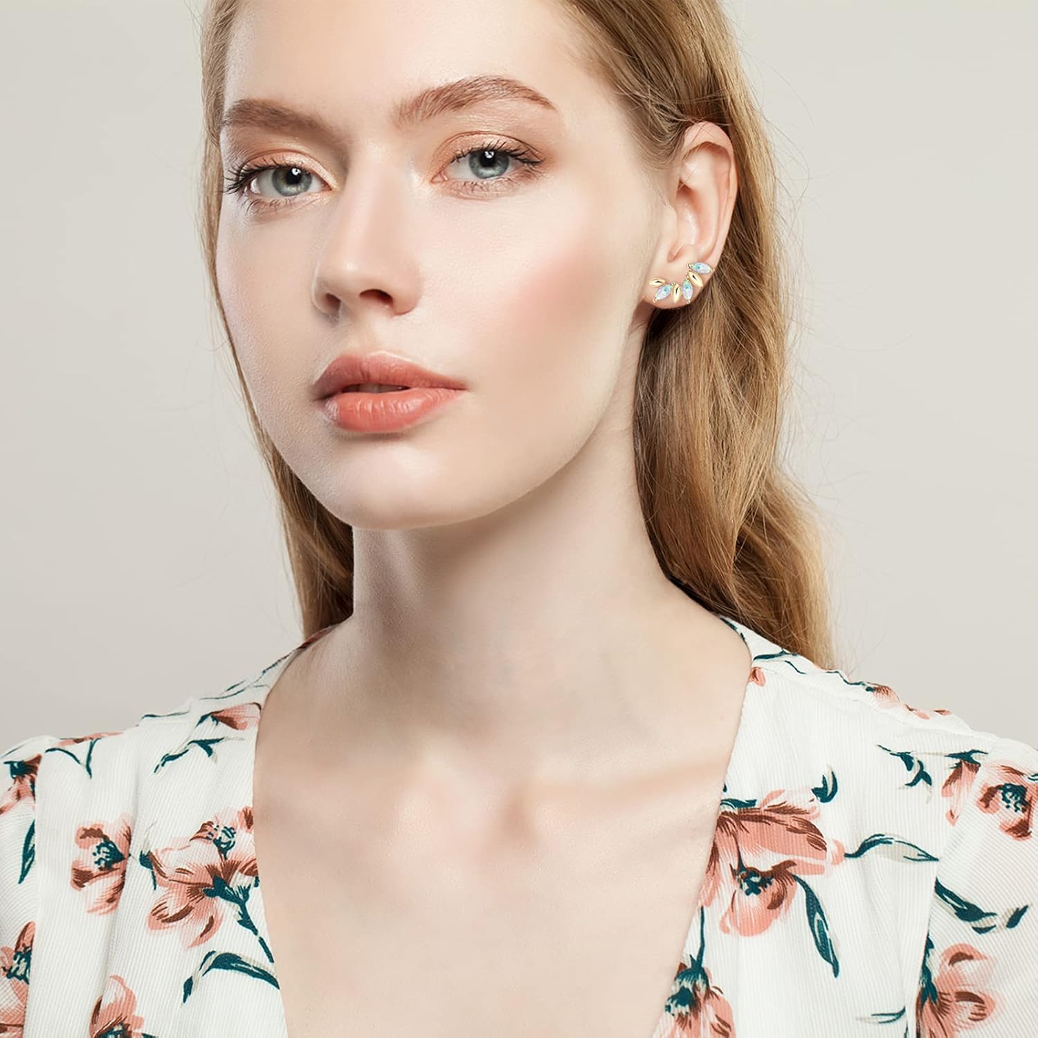 YUNKAI Opal Stud Earrings for Women Sterling Silver Hypoallergenic, Marquise Cut Opal Earring, October Birthstone Jewelry Gifts for Birthday Christmas, Present for Mom Wife - Image 3