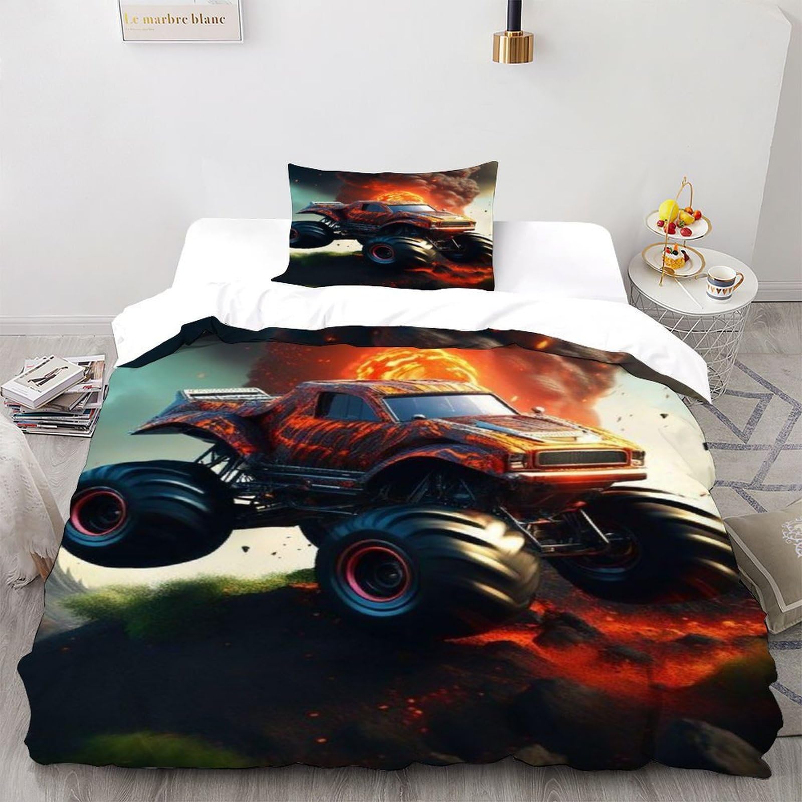 Parure de lit Monster Truck housse de couette imprimée 135x200 et taie d'oreiller